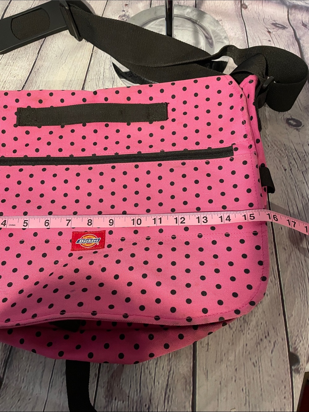 Dickies Pink Black Polka Dot Crossbody Messenger Bag - Picture 9 of 10